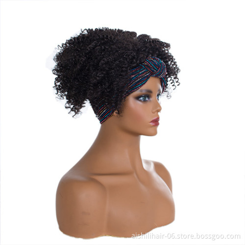 Synthetic hair heat resistant headband wig wholesale afro black kinky curly fiber synthetic hair for black women